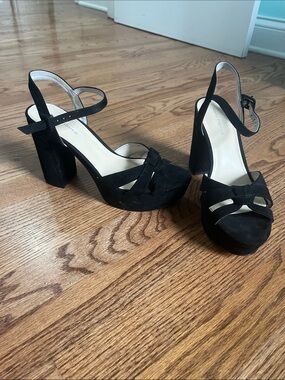 Marc Fisher Black Suede Platform Block Heel Sandals